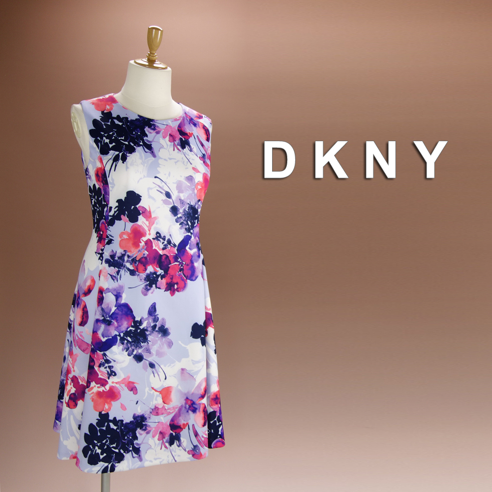 新品 DKNY 14/19号 ダナキャラン 水色 青 赤 紫 花柄 ワンピース パーティドレス 大きいサイズ 結婚式 二次会 披露宴 お呼ばれ 凛42K0803_画像1