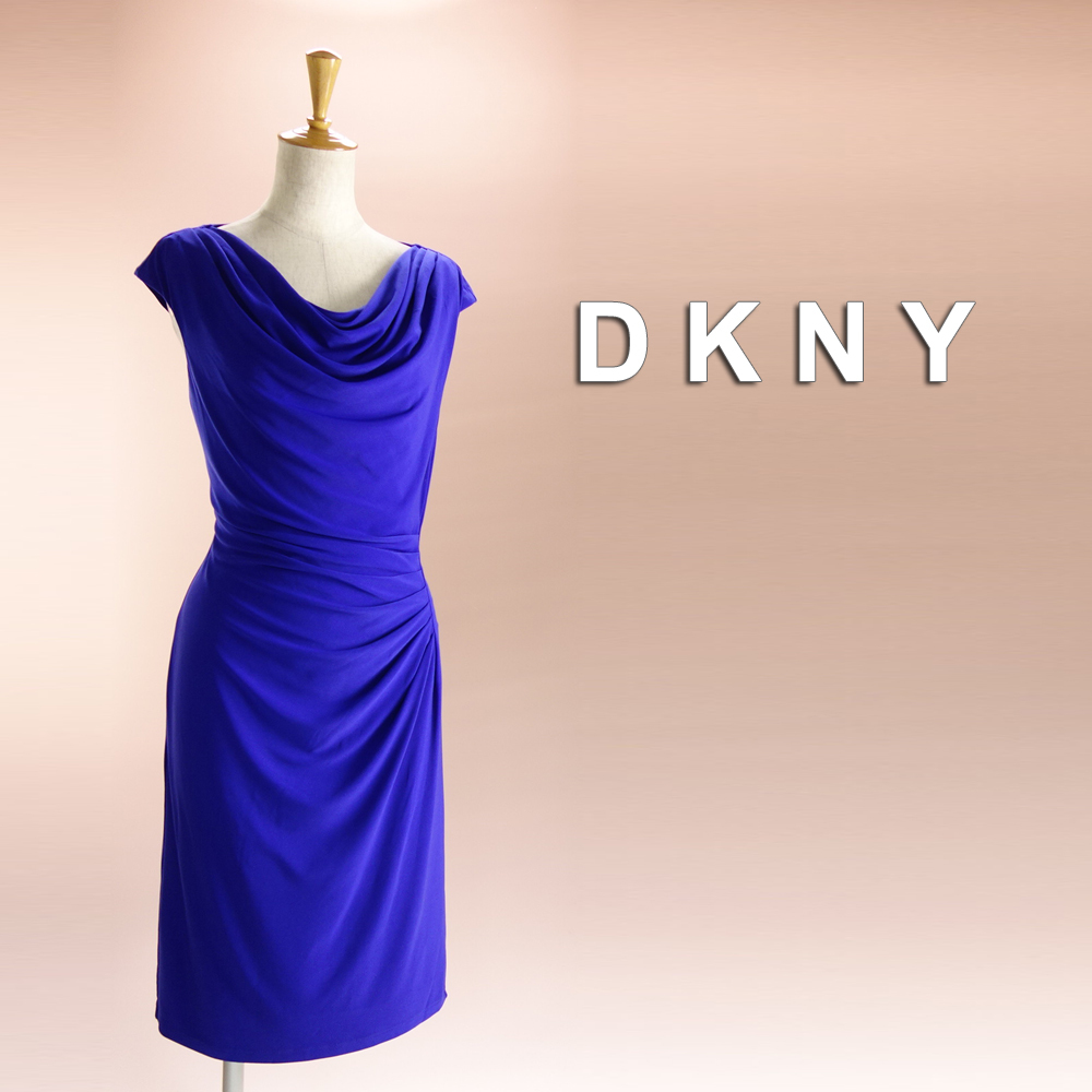 新品 DKNY 10/15号 ダナキャラン 青 ワンピース パーティドレス 膝丈