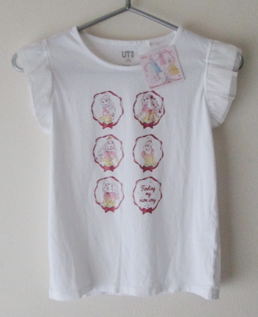 新品 未使用 タグ付 ユニクロ カットソー Tシャツ フリル チュール プリンセス ディズニー 白 130サイズ キッズ 女の子