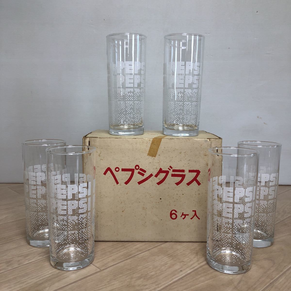  rare Showa Retro Pepsi glass Pepsi-Cola 6 point together PEPSIgla spade Vintage that time thing unused (A1484)