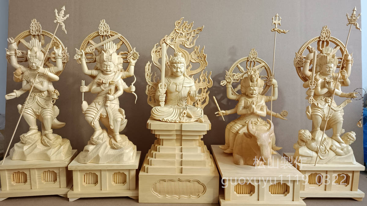 最新作 総檜材 木彫仏像 仏教美術 精密細工 仏師手仕上げ品 五大明王像