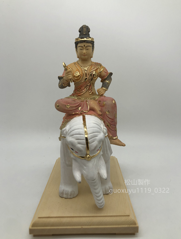 最新作 総檜材 木彫仏像 仏教美術 精密細工 切金 彩色 帝釈天騎象像 高さ18.5cm