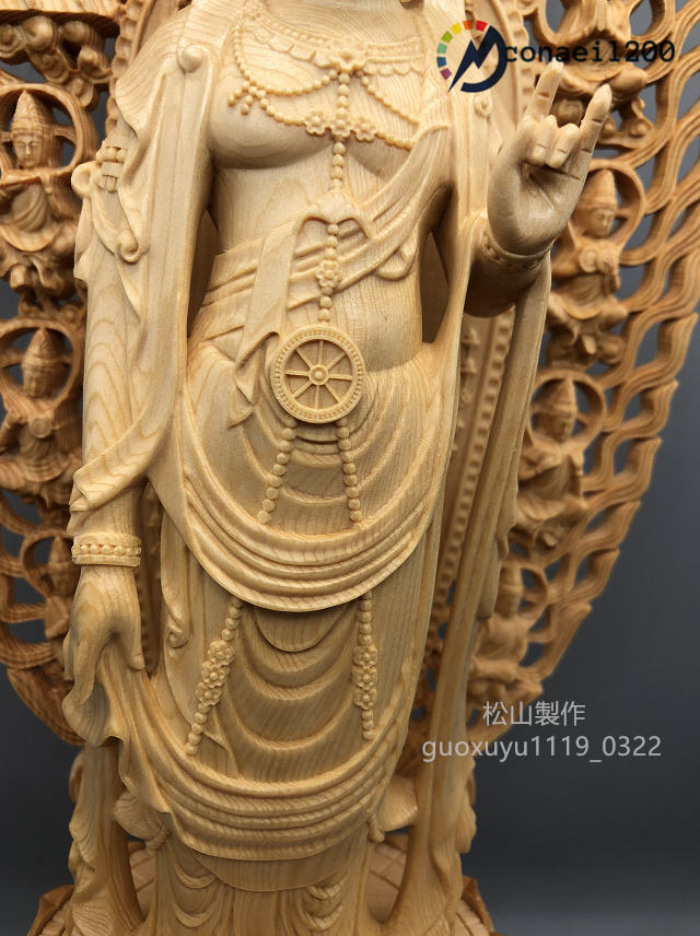 最新作 総檜材 木彫仏像 仏教美術 精密細工 聖観音菩薩立像 仏師手仕上げ品 高さ40cm_画像6