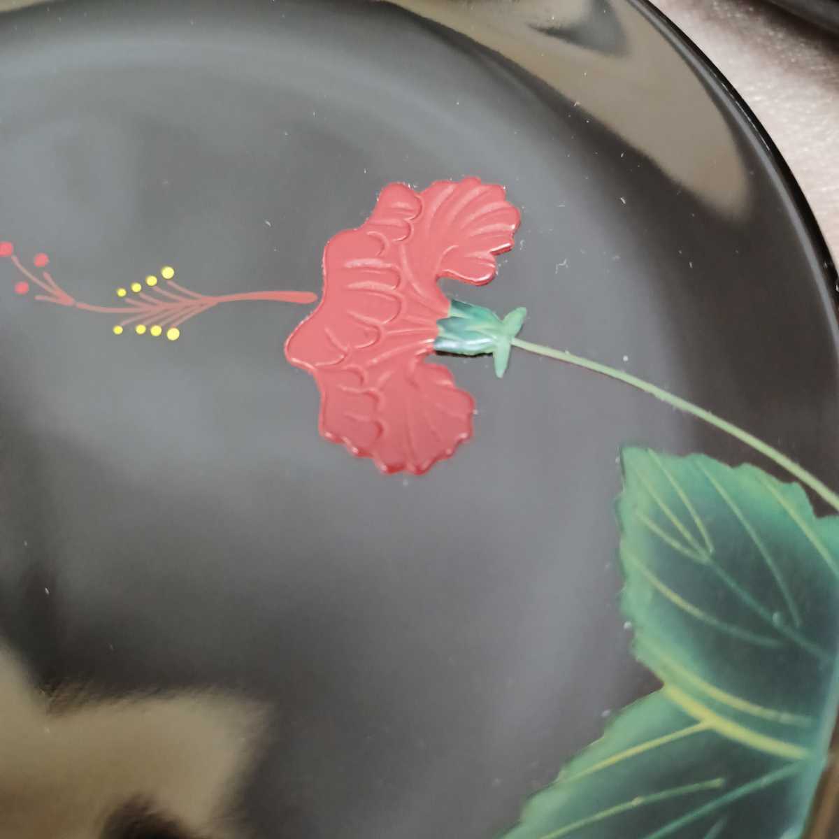 琉球漆器 銘々皿5枚セット 紅房 ベンボウ ハイビスカス 3D 赤花銘々皿 