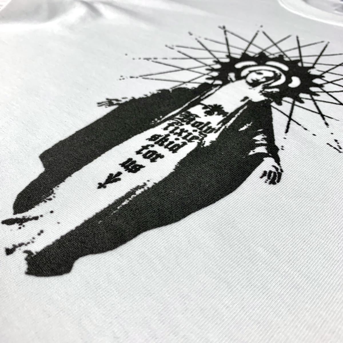 新品 聖母マリア 後光 輪光 キリスト 教会 ストリート ステンシル グラフィティ ロンT 長袖Tシャツ Lサイズ 白 UNI 男女兼用 ユニセックス