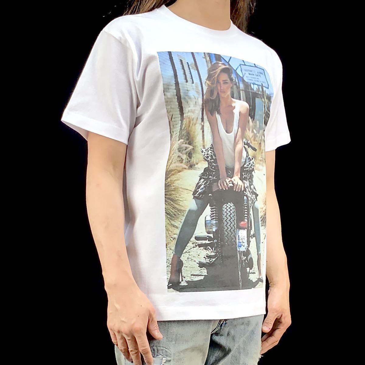 新品 ミランダカー セクシー モデル ビクトリアズシークレット エンジェル バイク ビッグプリント Tシャツ Lサイズ UNI メンズ レディース