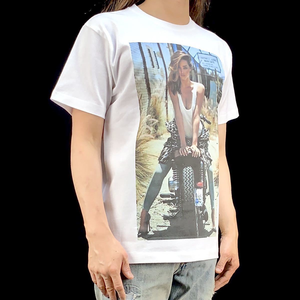 新品 ミランダカー セクシー モデル ビクトリアズシークレット エンジェル バイク ビッグプリント Tシャツ Sサイズ 小さい タイト スリム_画像3