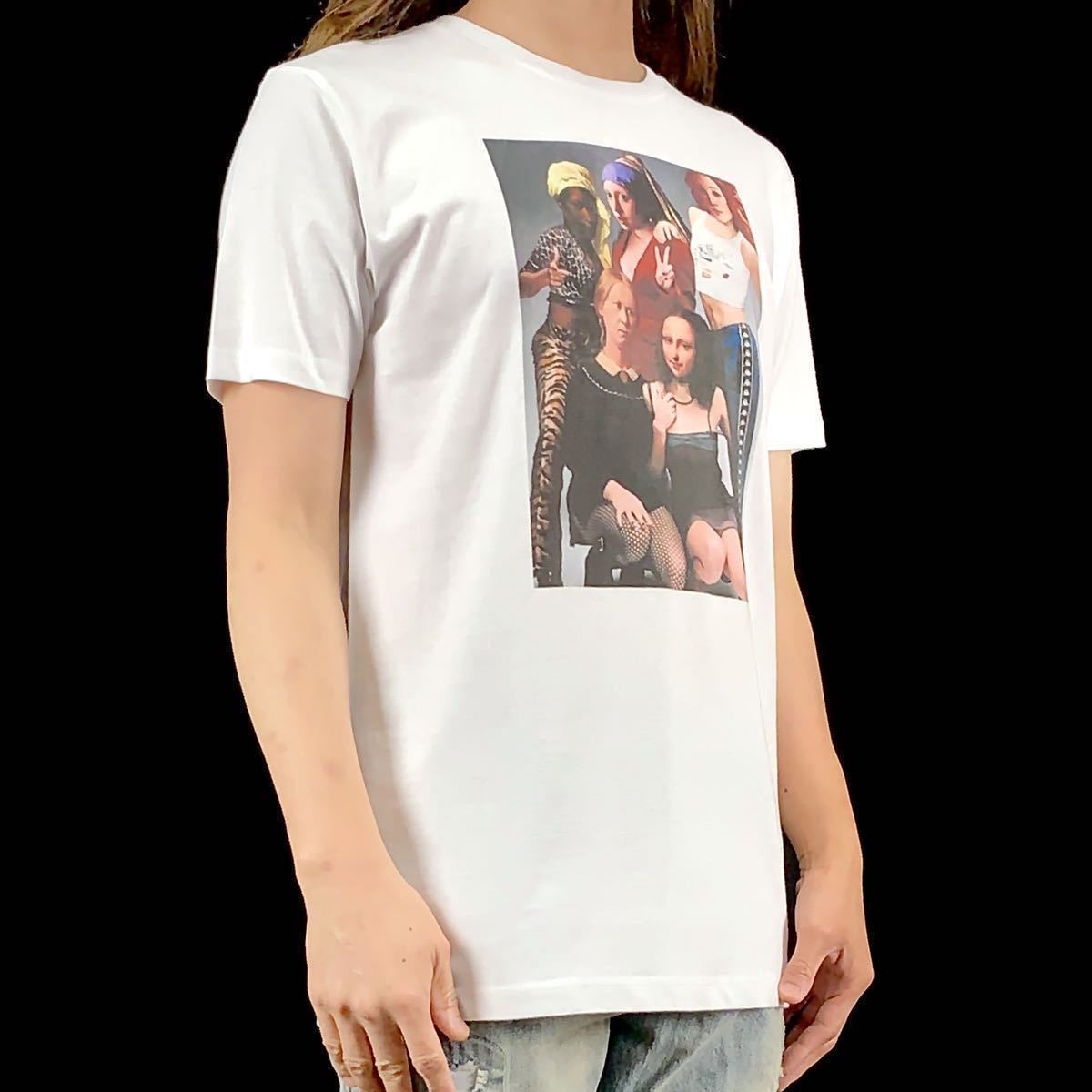 新品 モナリザ フェルメール 真珠の耳飾りの少女 青ターバン スパイスガールズ アート ダンスチーム Tシャツ Sサイズ 小さい タイト スリム