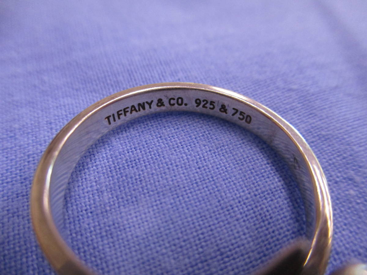 1943TIFFANY＆Co. ティファニー リボンモチーフ リング 指輪 13号 925＆750 シルバー K18 コンビ 箱無し レディース