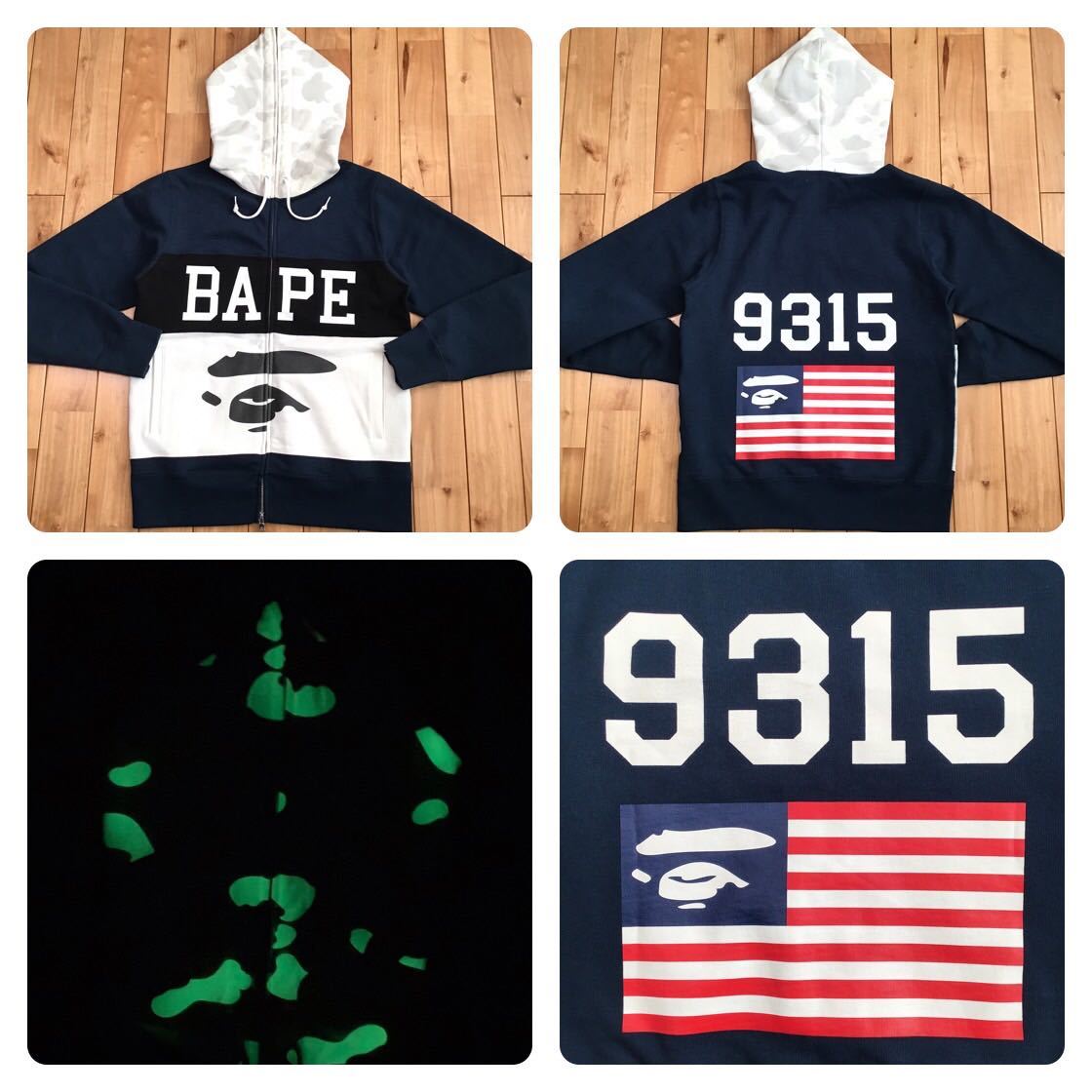 ★蓄光★ city camo × navy パーカー Mサイズ a bathing ape BAPE full zip hoodie エイプ ベイプ アベイシングエイプ 迷彩 fe21_画像1