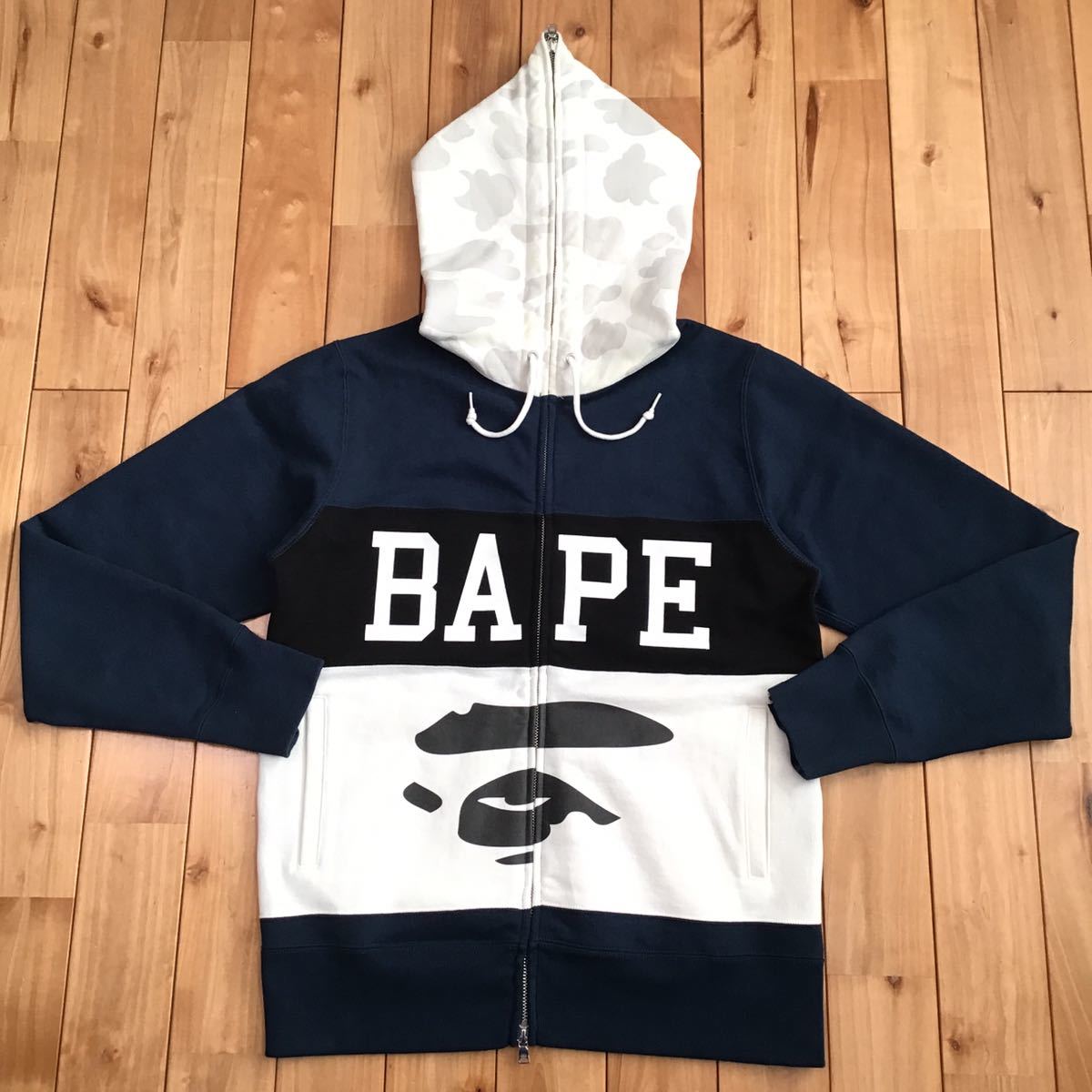 ★蓄光★ city camo × navy パーカー Mサイズ a bathing ape BAPE full zip hoodie エイプ ベイプ アベイシングエイプ 迷彩 fe21_画像3