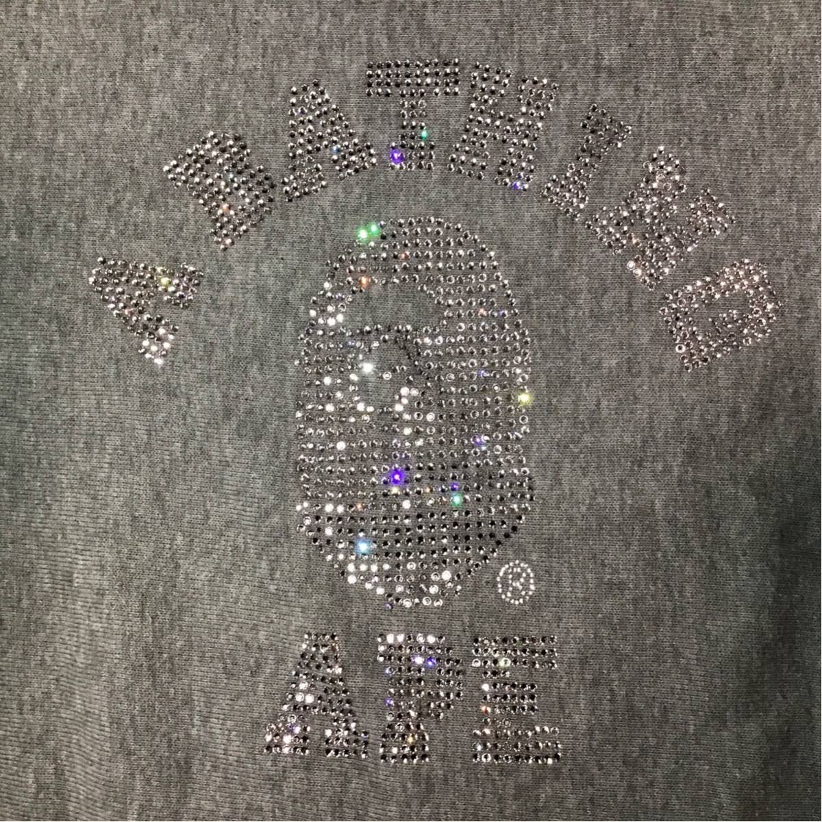 スワロフスキー カレッジロゴ 長袖 スウェット Lサイズ a bathing ape bape swarovski ラインストーン エイプ ベイプ college logo nigo e_画像3