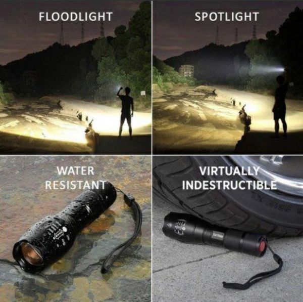 ■防水LEDランプ高輝度ライト/USB充電式（大容量バッテリー内蔵）　登山　キャンプ　警備