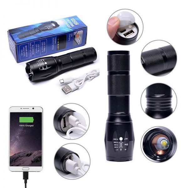 ■防水LEDランプ高輝度ライト/USB充電式（大容量バッテリー内蔵）　登山　キャンプ　警備