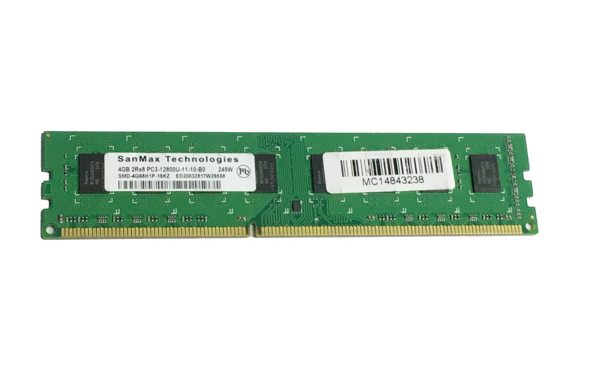 【中古パーツ】PC3 本体用 DDR3 メモリ SanMax Technologies 4GB 2R*8 PC3-12800U-11-10-B0 4GBx1枚　計4GB ■Ｍ（129）_画像1