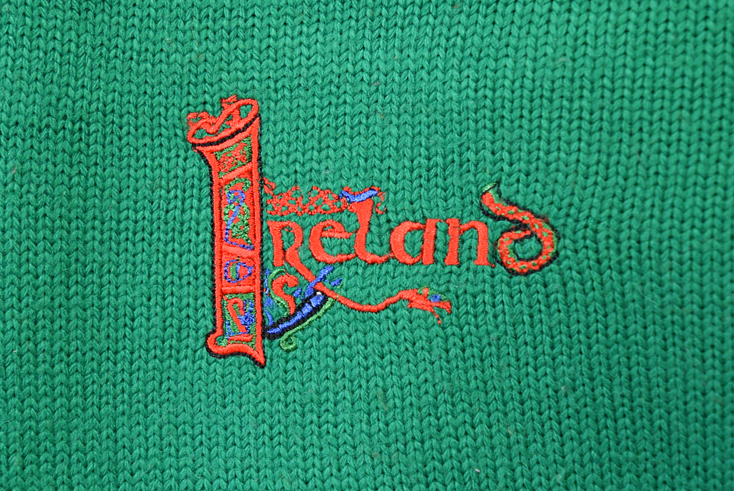【送料無料】アイルランド製 ブラーニー オールド 刺繍ロゴ セーター アクリルニット メンズXL グリーン ヴィンテージ 古着 CH0908