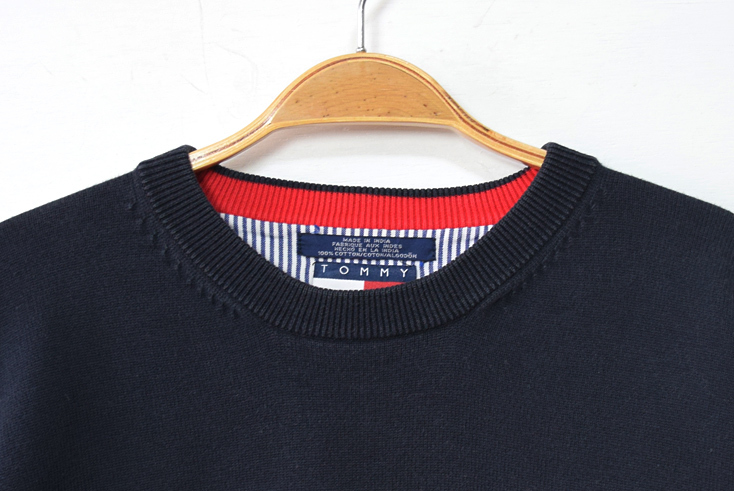 【送料無料】90S トミーヒルフィガー コットンニット クルーネック セーター メンズM ブラック系 TOMMY HILFIGER アメカジ 古着 CH0923_画像4