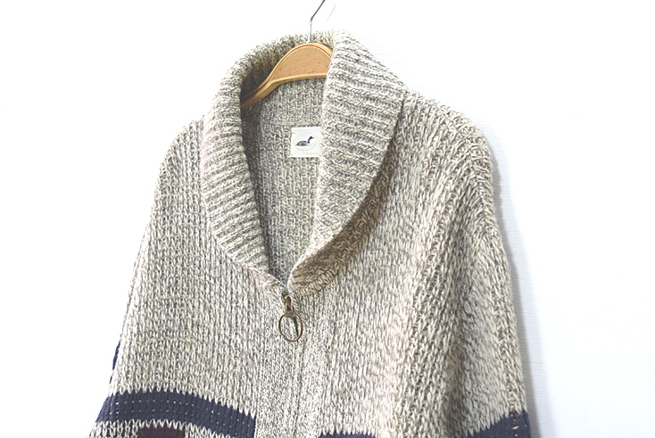 【送料無料】 USA製 Winona knits ショールカラー ネイティブ フルジップ セーター カーディガン ミックスウール メンズXL 古着 CI0080_画像3