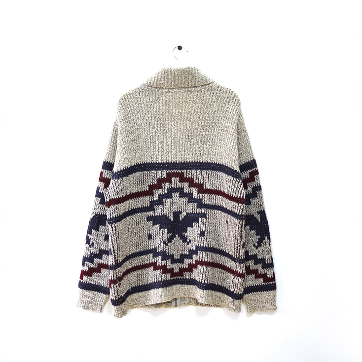 【送料無料】 USA製 Winona knits ショールカラー ネイティブ フルジップ セーター カーディガン ミックスウール メンズXL 古着 CI0080_画像2