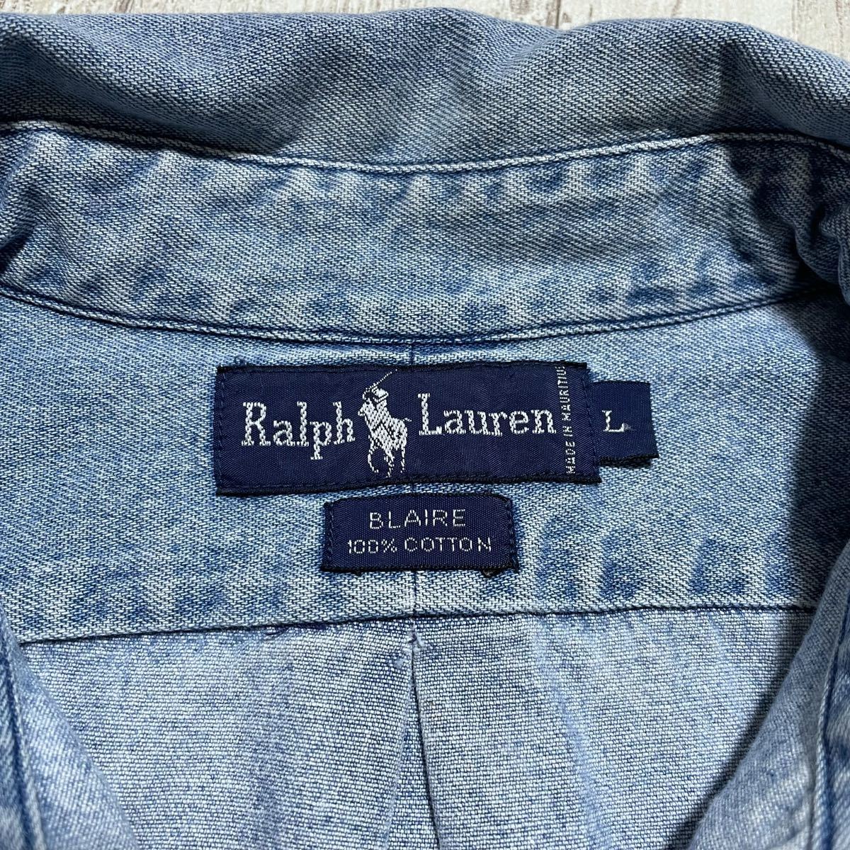 ☆送料無料☆ RALPH LAUREN ラルフローレン 長袖 デニムシャツ Lサイズ ブルー レッドポニー ビッグサイズ ボタンダウン 21S-90_画像7