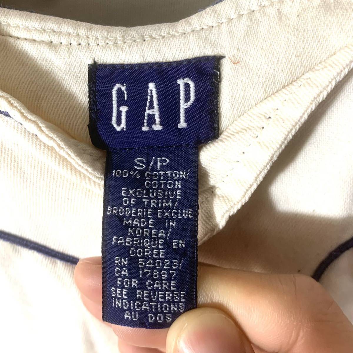 ■KIDS用 ビンテージ GAP ギャップ 切り替えし フード付き ベイスボール 半袖シャツ 古着 ベンチレーション 刺繍ロゴ ネコ目ボタン S■_画像10