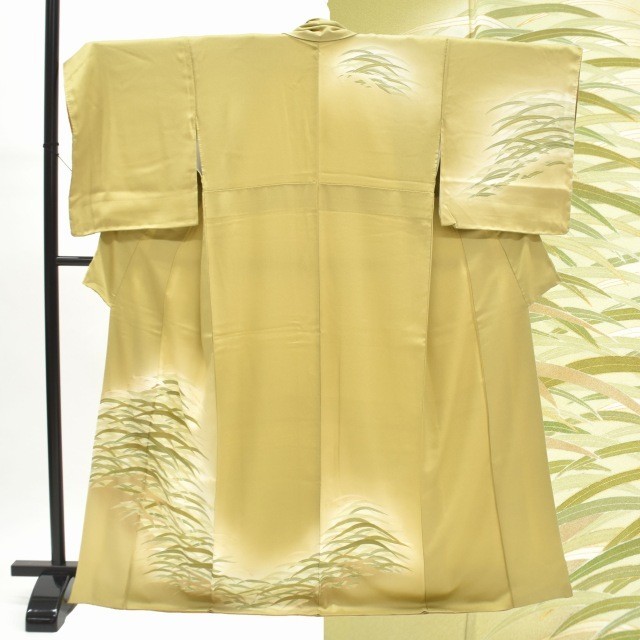 リサイクル 訪問着 正絹 仕立て上がり リサイクル着物 笹文様 緑 新品入荷 美品 裄67.5cm 流行のアイテム 着物ひととき ii2744b