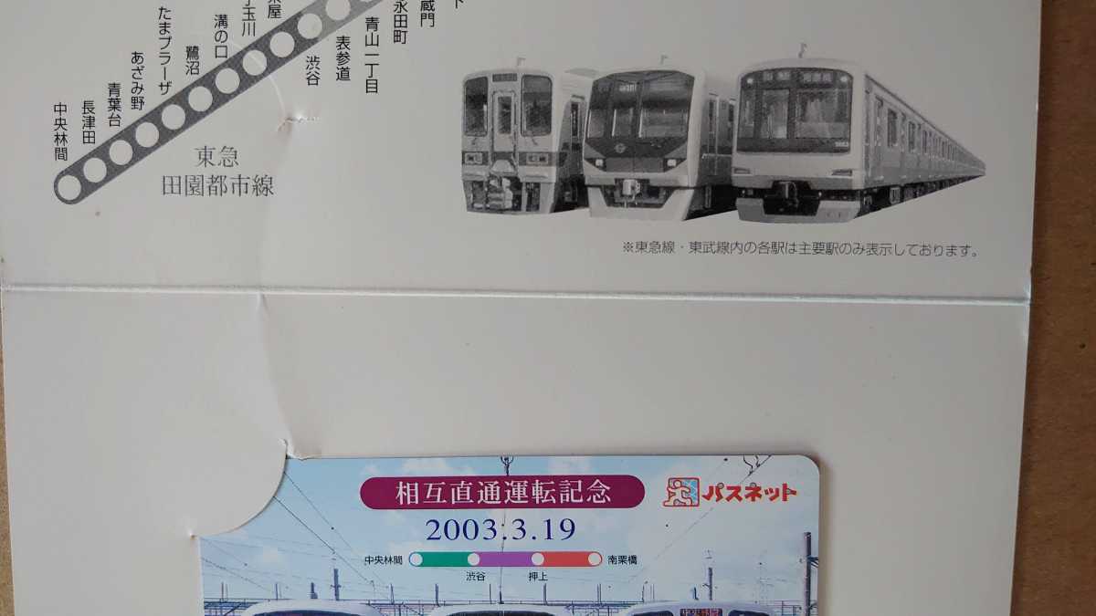 完全送料無料 PX6 使用済パスネット台紙付 2003.3.19 相互直通運転記念
