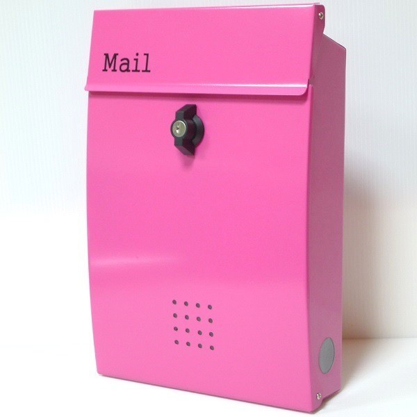 郵便ポスト郵便受け おしゃれかわいい人気北欧メールボックス壁掛けステンレスピンク色ポストm139_画像1