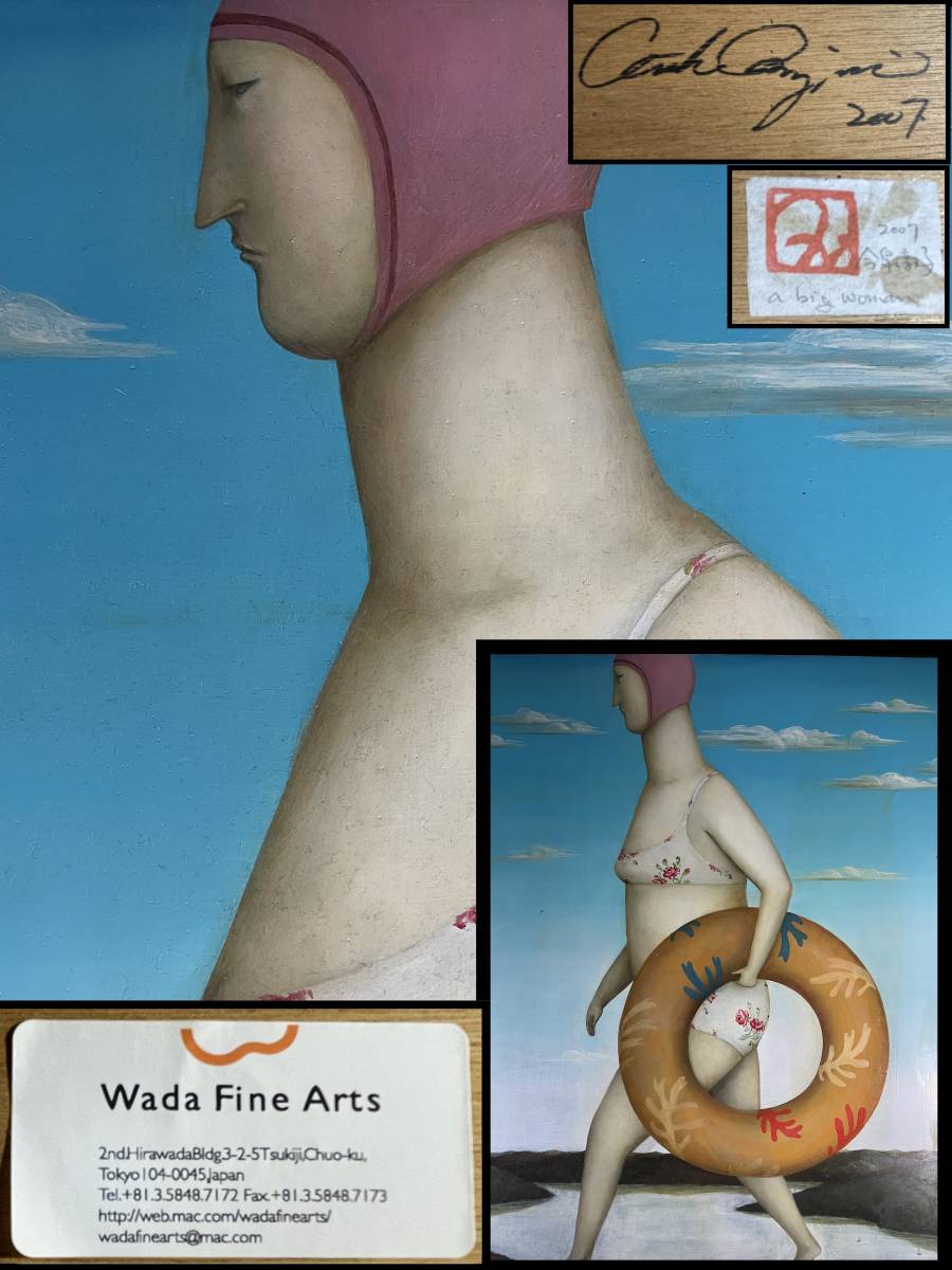 直販ショッピング 真作 新鋭アーティスト【今泉敦子】 Wada Fine Arts扱い画家 『a big woman』 2007年 直筆サイン パネルに油彩・テンペラ 送料一律