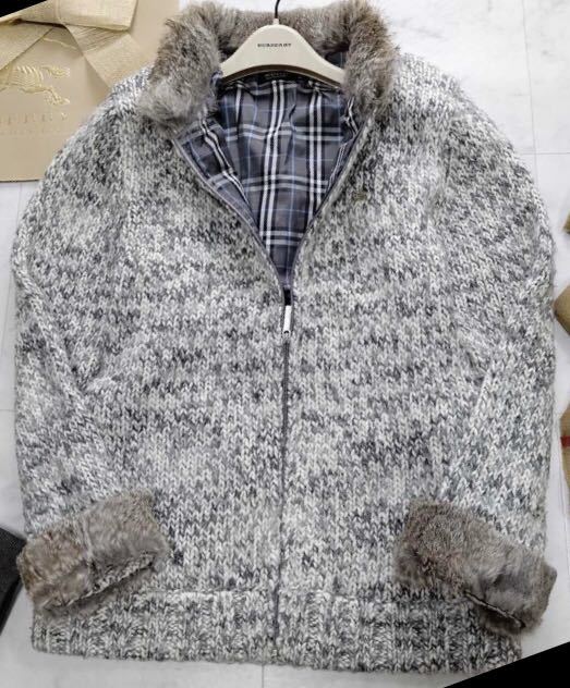 44%割引スーパーセール期間限定 美品☆BURBERRY BLACK LABEL 純正直営 バーバリー Burberry ブラックレーベル ニットブルゾン ラビットファー付 ニット/セーター