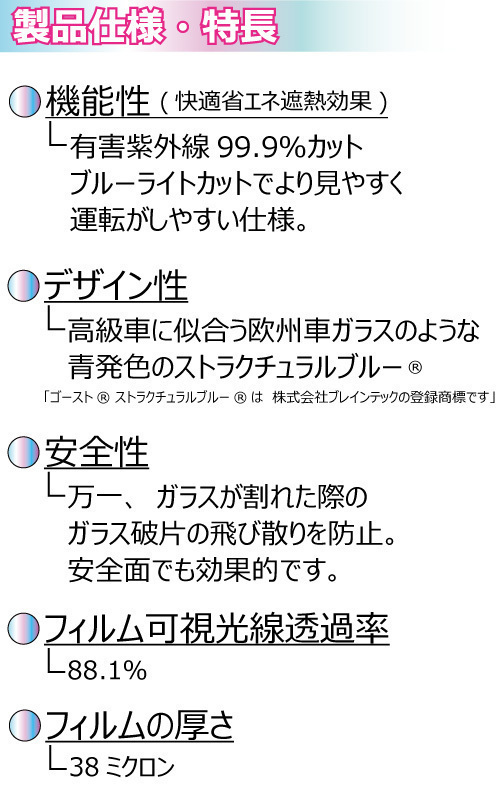 オーロラ 遮熱フィルム (ピュアゴースト88) ノア (NOAH) 70系 カット済みカーフィルム フロントドアセット_画像4