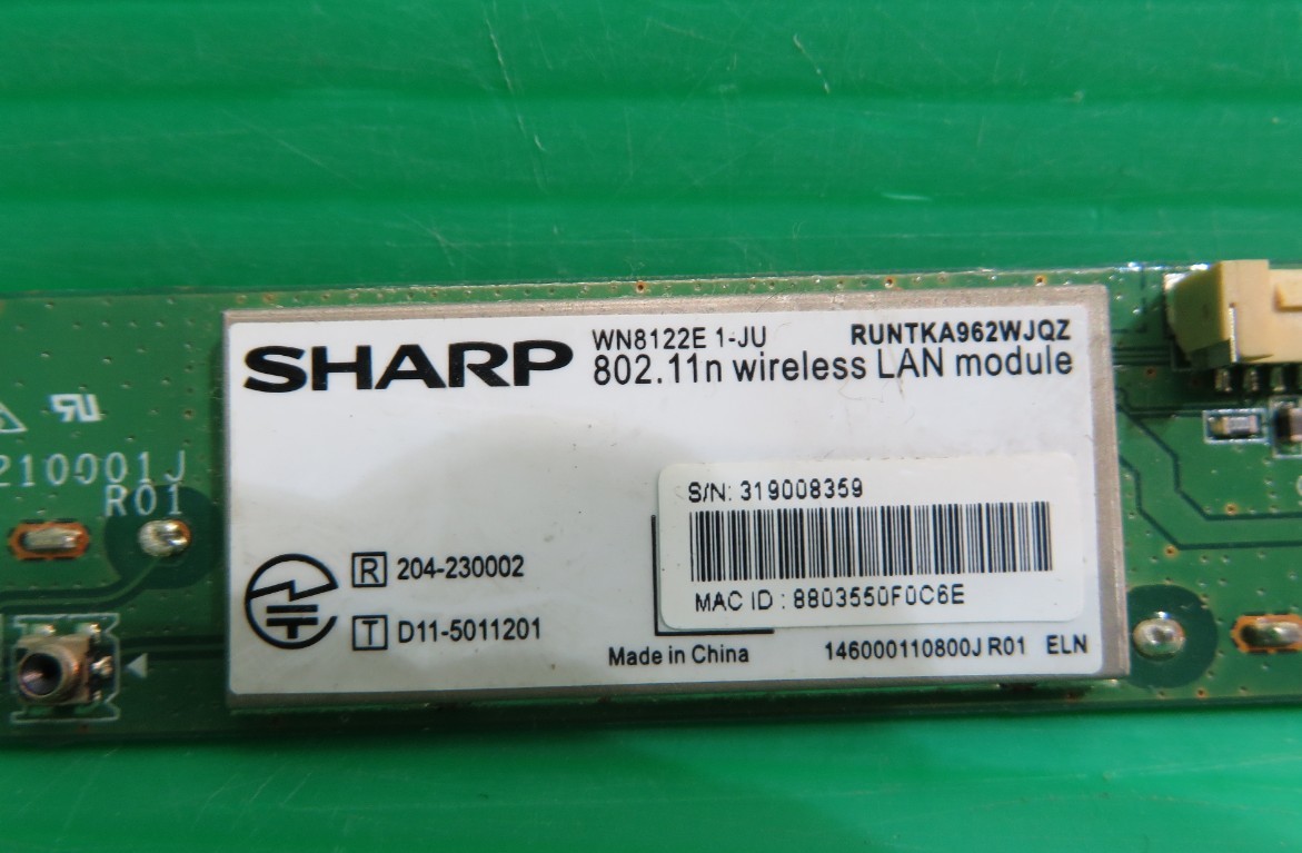 T-1335▼送料無料！SHARP シャープ　液晶テレビ　LC-70UD1　内蔵　WiFiモジュール基板（WN8122E）　 部品_画像4