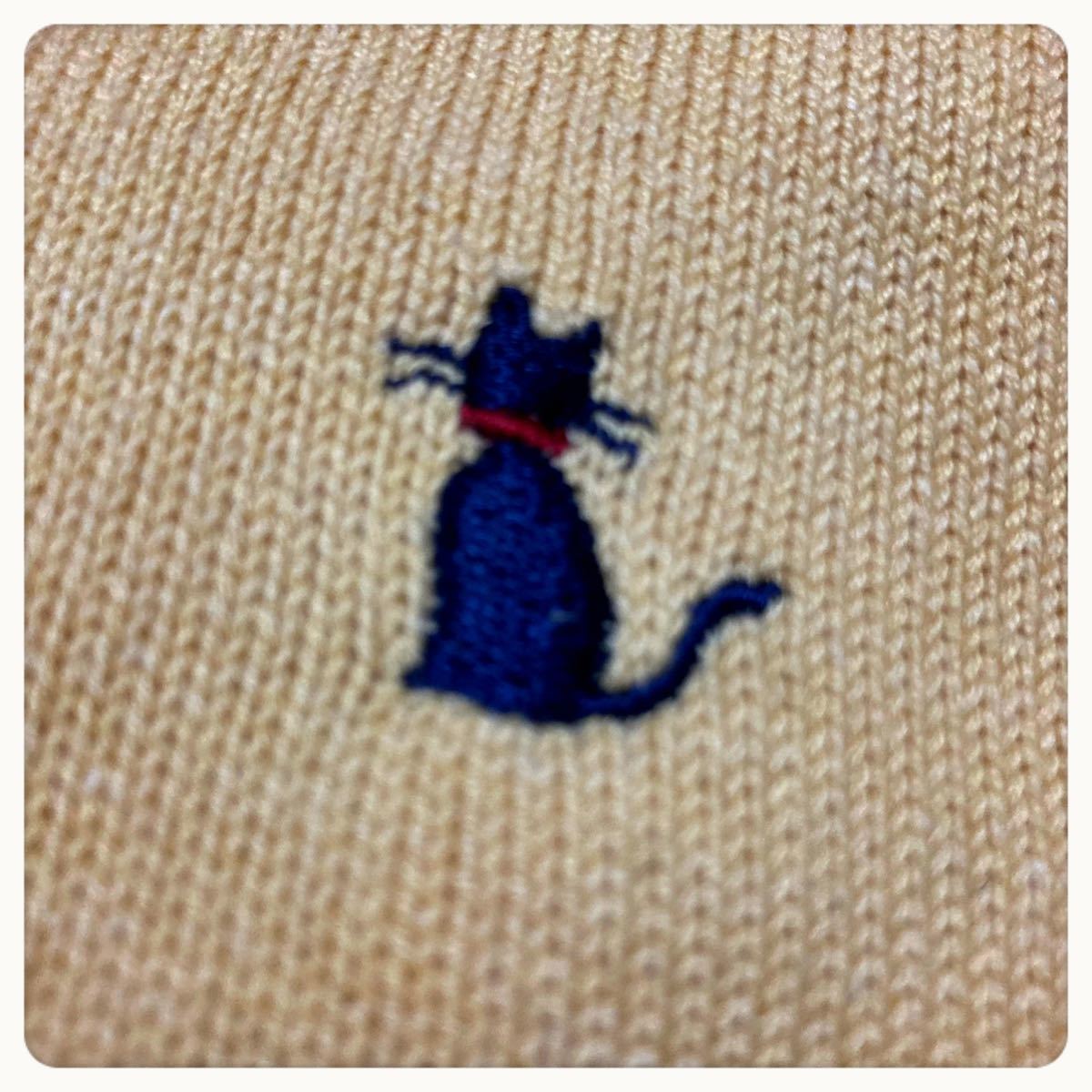 Puffin Family◆猫ワンポイント刺繍cat半袖ニット黄色LサイズOK