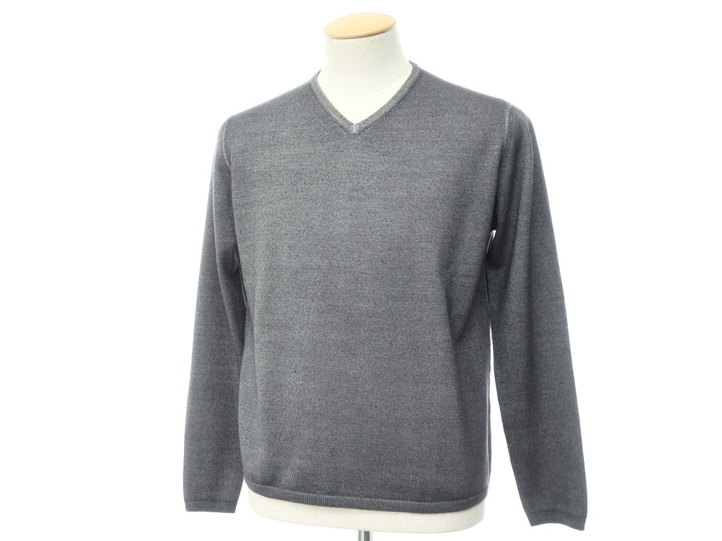 クルチアーニ Cruciani 製品染め ウール Vネックニット 46 グレー
