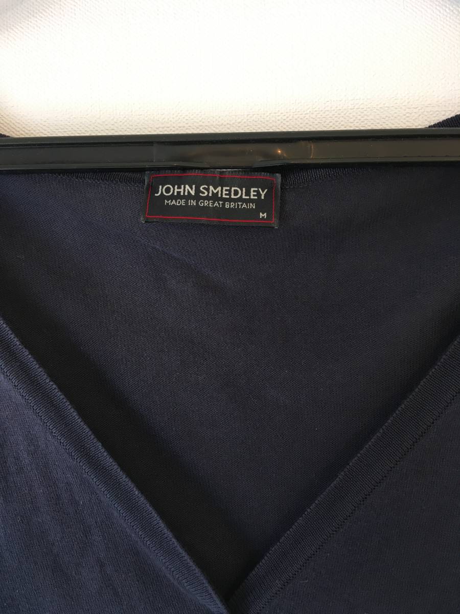 【美品】ジョンスメドレー JOHN SMEDLEY 　カーディガン　7分丈　英国製 綿100％　半袖　ネイビー_画像2