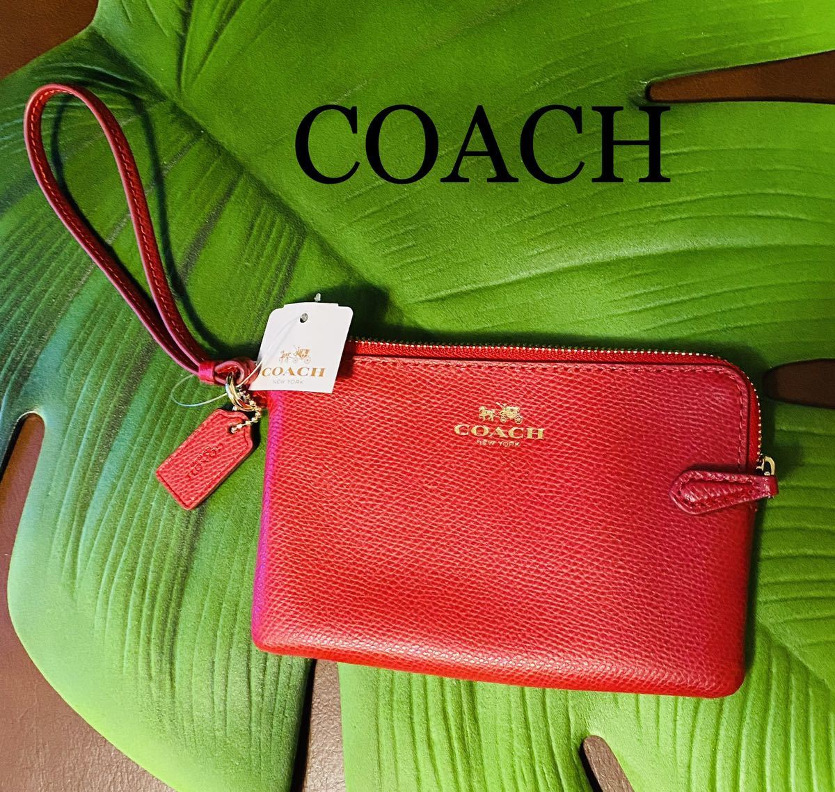 コーチ ポーチ COACH コーナージップ リストレット ポーチ リストレット　レッド_画像1