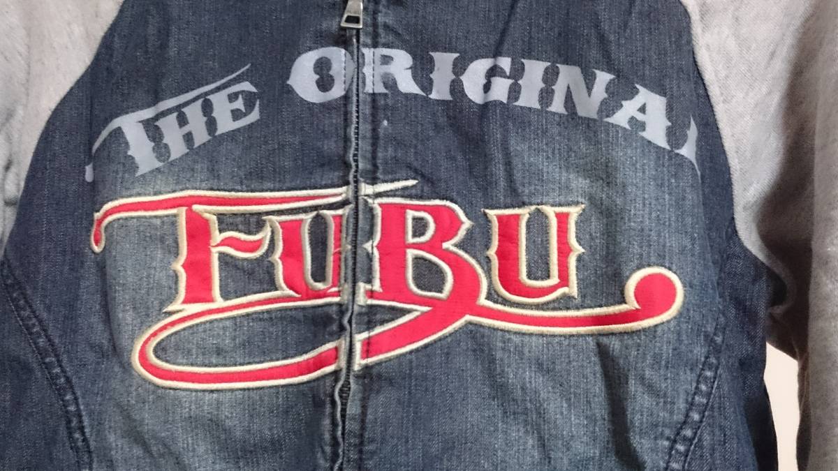 FUBU [フブ] デニム & スウェット フルジップ パーカー/Ｍサイズ/スタジアムジャンパー/ジャケット/トップス/古着_画像6