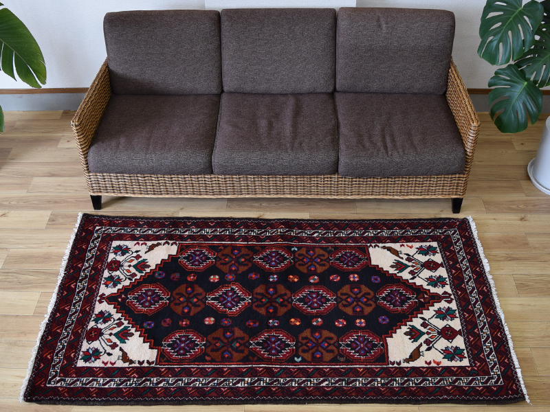 美品 ペルシャ 部族絨毯 バルーチ 縦2m 横1m 2m2 ～2畳程度 185 x 98 cm ウール 手織り トライバルラグ  カーペット 赤