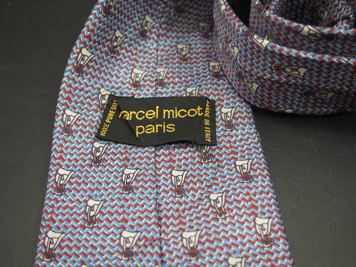 marcel micot paris メンズ ネクタイ ブルー×ボルドー　柄　 ビジネス スーツ 服飾小物 ブランド　R461_画像5