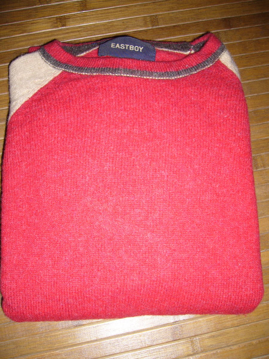773-150♀：EAST BOY イーストボーイ クルーネック長袖セーター　切り替え袖　size.15　色.赤×ベージュ　ヨーロッパ調　イーストポイント_画像9