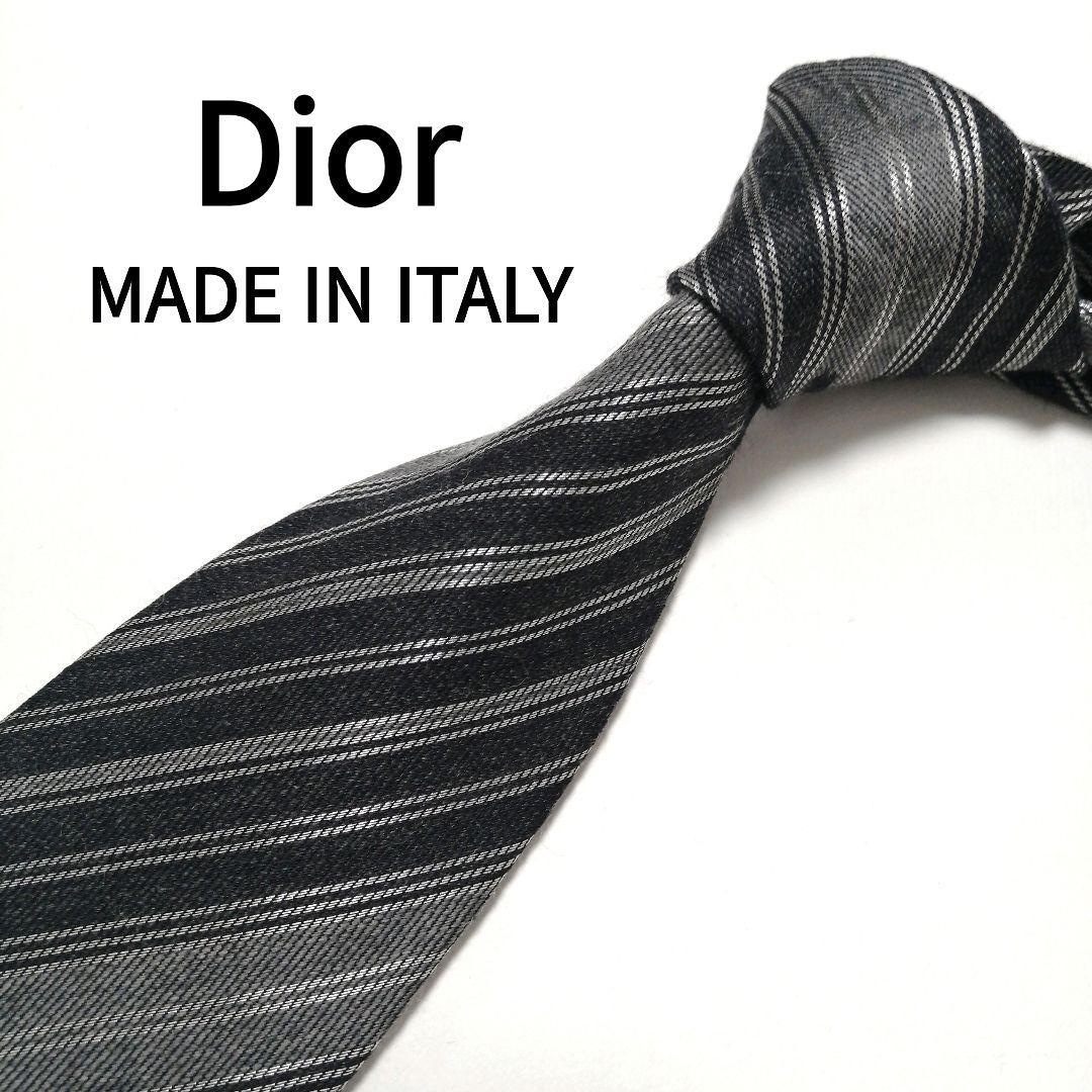 人気ブランド 【イタリア製】Dior(ディオール) ネクタイ ブラック グレー ストライプ柄 ネクタイ