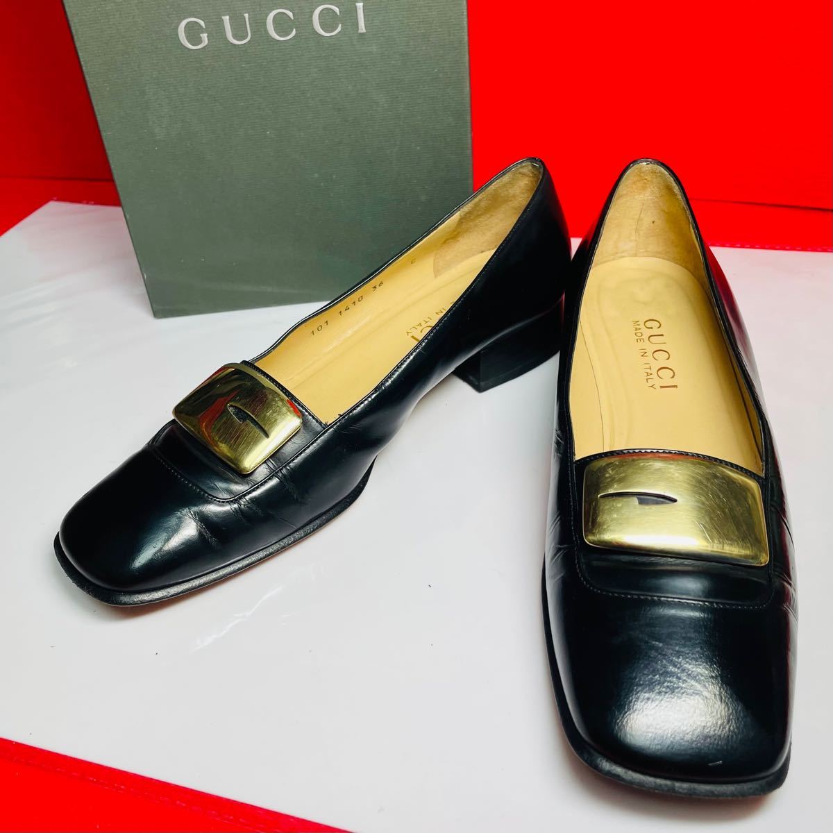 GUCCI グッチ　ガラスレザー　ローファー　黒23