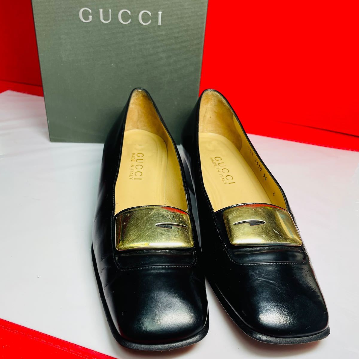 GUCCI グッチ　ガラスレザー　ローファー　黒23