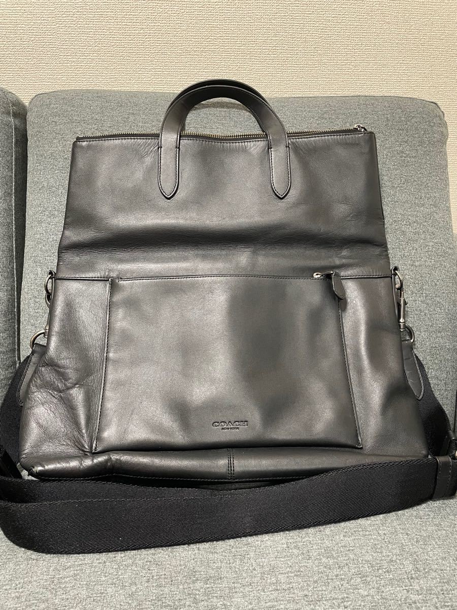 COACH コーチ 72013 マンハッタン フォルドオーバー 牛革 オールレザー 2WAY トートバッグ 黒 ブラック