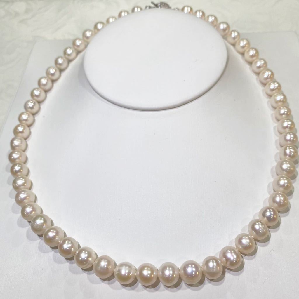 ホワイトピンクカラ-Pearl 8-8.5mm真珠ネックレス 本真珠　SILVER パールネックレス _画像9