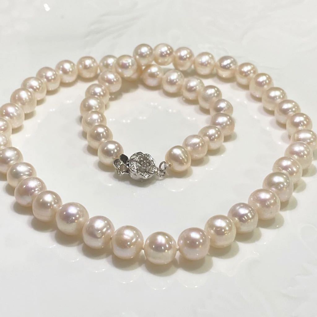 ホワイトピンクカラ-Pearl 8-8.5mm真珠ネックレス 本真珠　SILVER パールネックレス _画像5