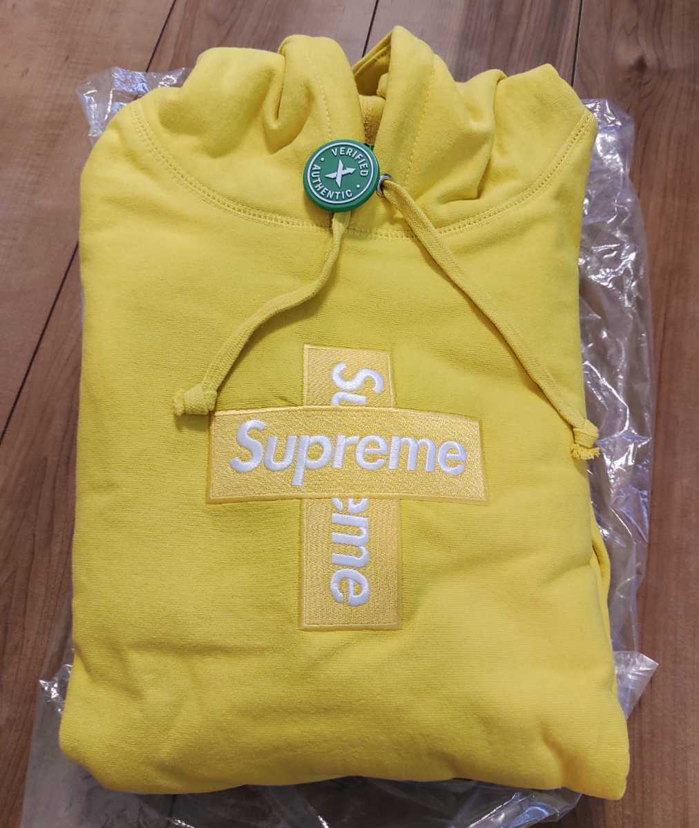 新品 海外 Mサイズ★Supreme Cross Box Logo Hooded Sweatshirt Lemon yellow シュプリーム クロス ボックスロゴ フーディー パーカー 黄色