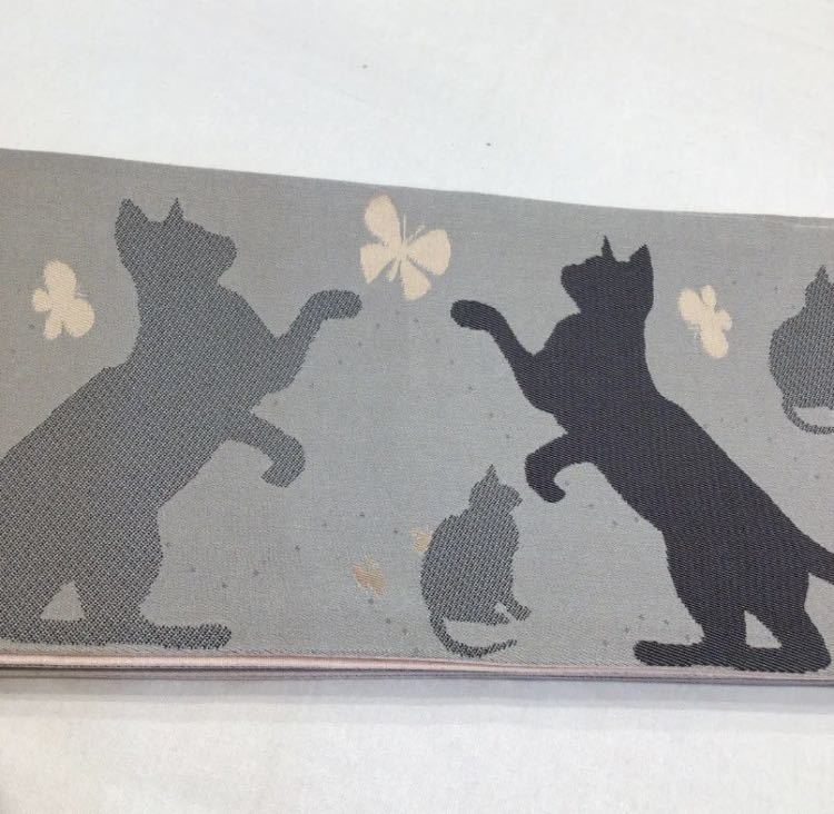 新品未使用】おりびと正絹半幅帯 猫 蝶 可愛い オシャレ 個性派 おりびと正絹半幅帯 ミレー晩鐘 お洒落 個性派