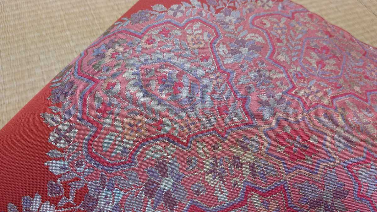 新品 名古屋帯 85 名古屋帯 エンジ系 菱宝相華文様 未仕立て 未使用 正