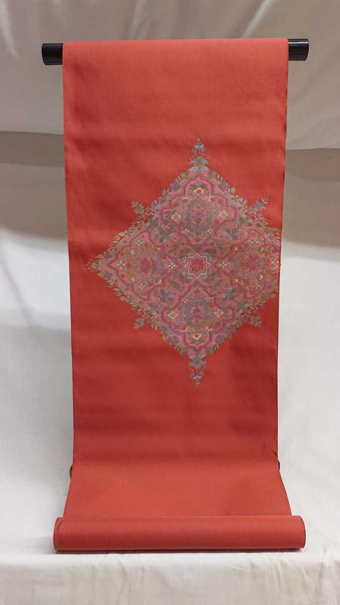 新品 名古屋帯 85 名古屋帯 エンジ系 菱宝相華文様 未仕立て 未使用 正